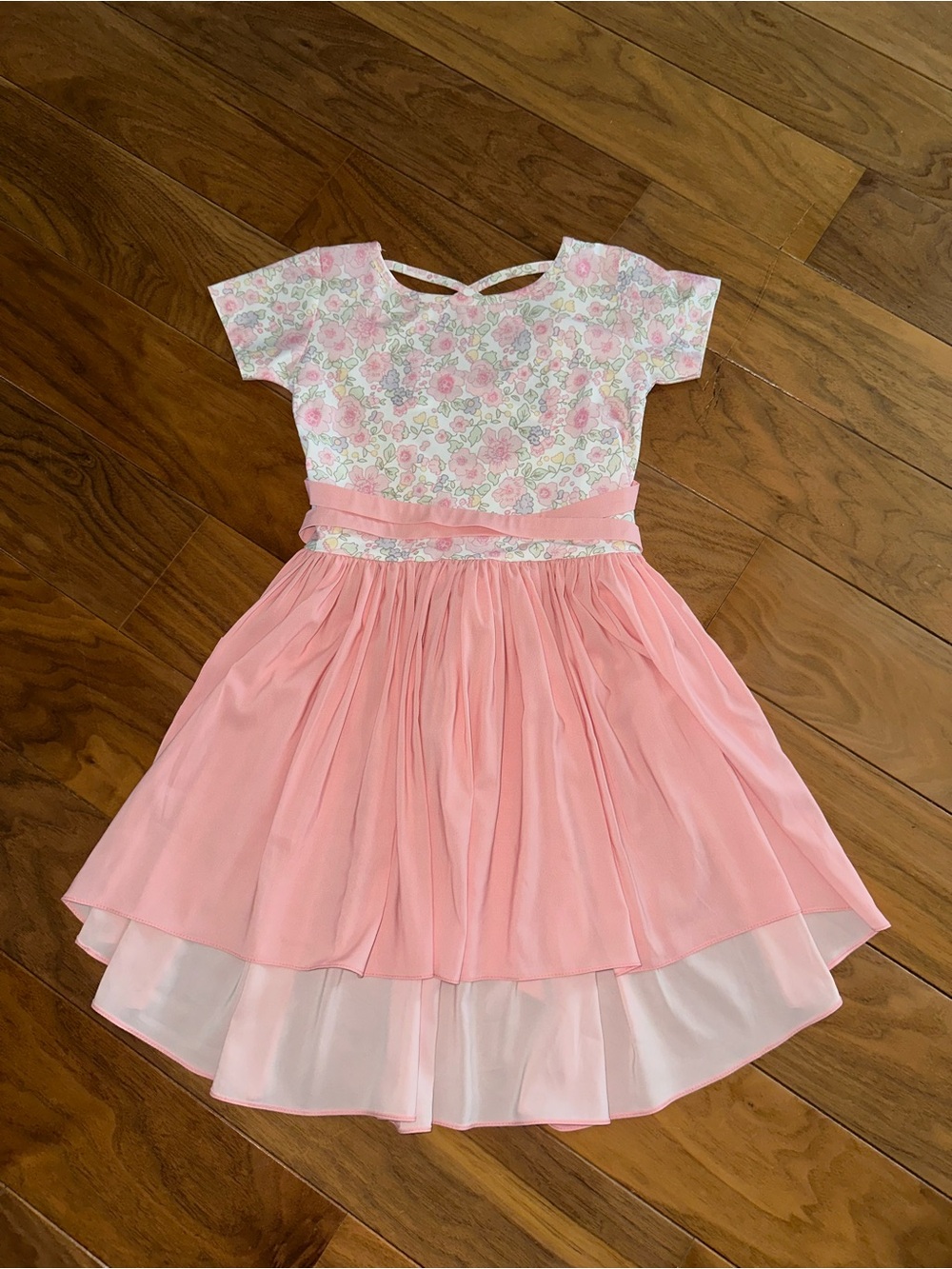 Girls Pink Floral Bodice Chiffon High-Low Dress
